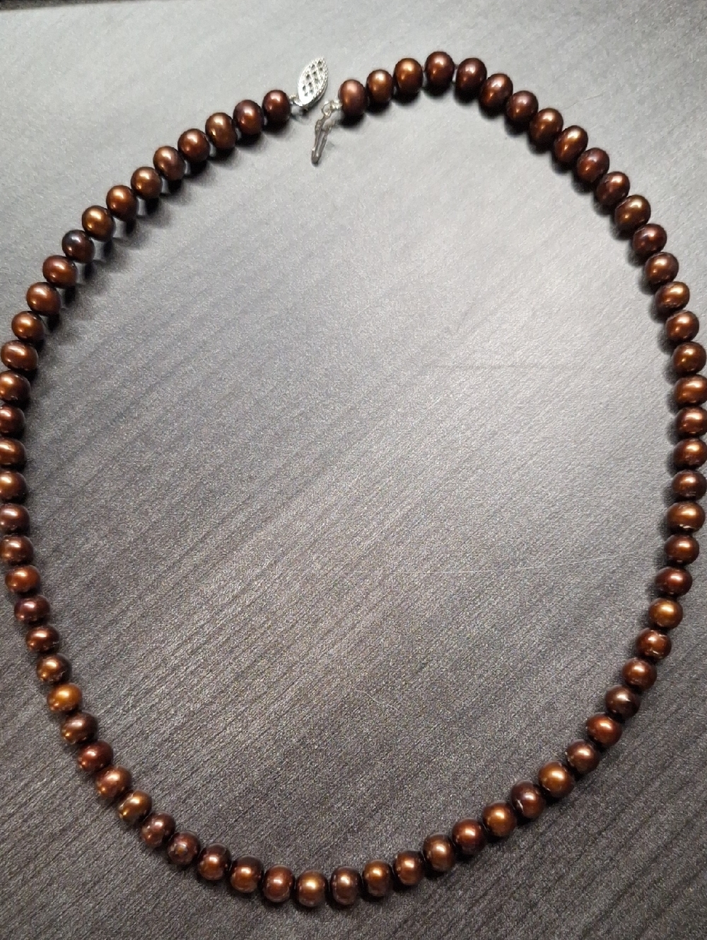925 Chocolate Brown Pearl Necklace Sterling Silver Fishhook Clasp ISP‎ China VTG